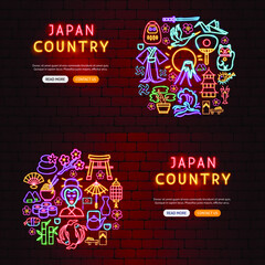 Poster - Japan Country Neon Banners. Vector Illustration of Asia Promotion.