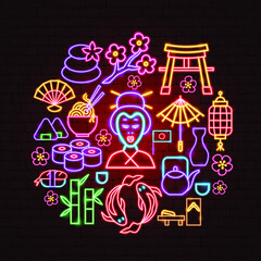 Canvas Print - Japan Culture Neon Concept. Vector Illustration of Asia Promotion.