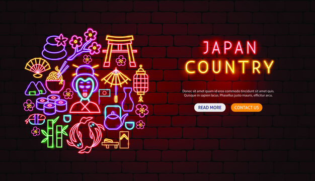 Japan Country Neon Banner Design. Vector Illustration of Asia Promotion.
