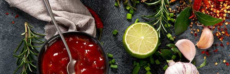 Poster - Food on dark background.