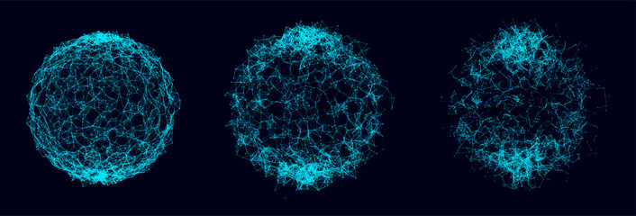 Poster - Vector set sci-fi sphere with particles and lines. Concept network connection. Frame sphere. Abstract technology background.