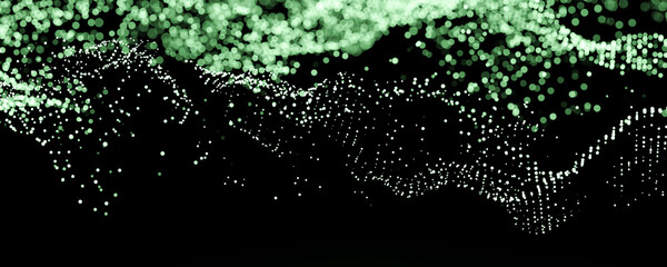 Poster - abstract green technology point mesh network in dark space 3d render illustration