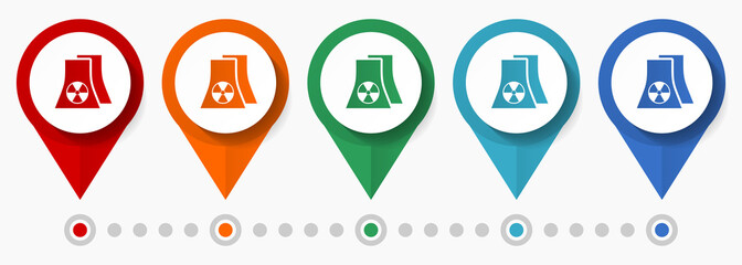 Poster - Nuclear power station concept vector icon set, flat design power plant pointers, infographic template easy to edit
