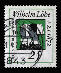 Wall Mural - Stamp printed in Germany showing Deaconess sisters, Death Centenary of Wilhelm Löhe (1808-1872), founder of the Deaconesses Training Institute at Neuendettelsau, circa 1972