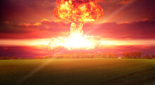 Nuclear Explosion On The Background Of A Green Sown Field
