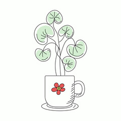 Home plant in doodle style. Flower in a pot. Vector illustration with isolated background.	