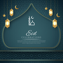 Eid Mubarak Blue Luxury Islamic Arch Background With Decorative Ornaments