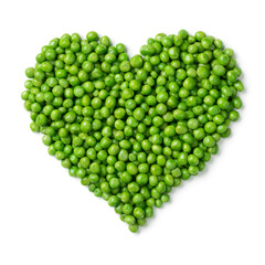 Canvas Print - Fresh green peas in heart shape isolated on white background