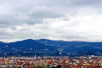 Wall Mural - Panorama view of the city of Florence from the Michelangelo hill. The historic part of the Italian city top view.