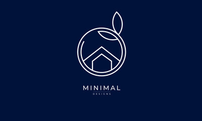 A line art icon logo of a house/home with a leaf circle	
