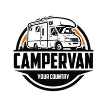 Camper Van RV Motor Home Classic Circle Emblem Logo Vector Isolated