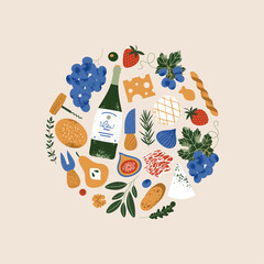 Wall Mural - antipasti wine snacks composition. various appetizers collection.