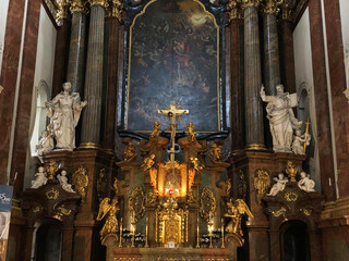 Close up of gold crucifix on altar