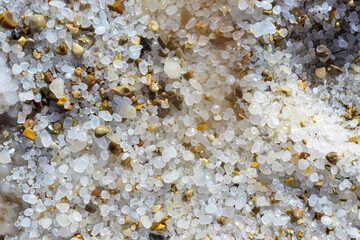 Wall Mural - Close up of salt background. Natural salt. Dead Sea salt mineral natural formations. Salt crystals from Dead sea. View of Dead Sea coastline. Texture of Dead sea. Salty seashore rocks