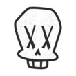 Stylized funny black and white spotted skull silhouette with teeth, big eyes criss-cross. Design for tattoo, sticker