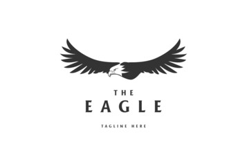 Simple Retro Flying Eagle Hawk Falcon Bird Silhouette Logo Design Vector