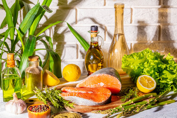 Canvas Print - piece of raw salmon fish with spices and herbs