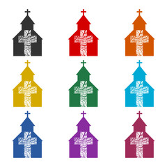 Sticker - Church and cross icon or logo, color set