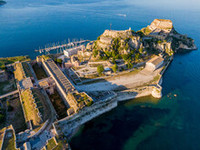 Aerial Panoramic View Of Kerkyra Old Fortress  Capital Of Corfu Island, Greece