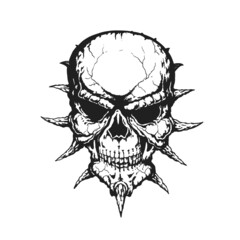 Wall Mural - Evil Demon Horned Skull. Print or Tattoo Design. Hand Drawn Vector Illustration