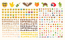 All Type Of Emojis In One Big Set. Hands, Gesture, People, Animals, Food, Transport, Activity, Sport Emoticons. Smiley Big Collection.
