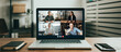 © Alex from the Rock - Laptop on the table with video conference call, 4 businees team people online