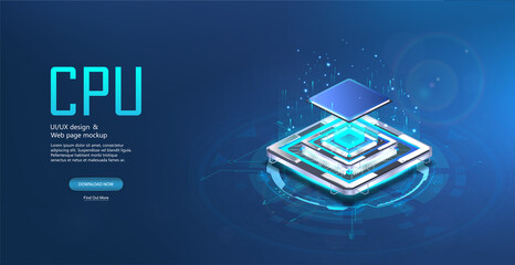 Aufkleber - CPU computer processor in isometric view. Technological chip of the latest generation, the concept of innovative technologies, microprocessors, motherboard, CPU, circuit board. 3D digital chip. Vector