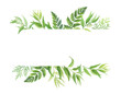 Green leaves rectangular frame template. Floral border with place for text. Forest herbs design. Vector illustration.