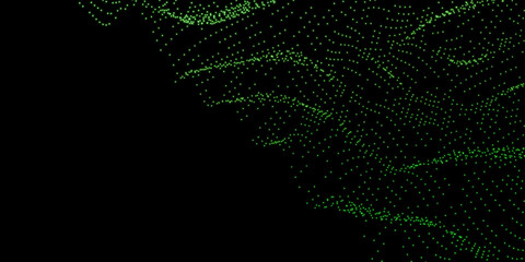 Poster - abstract green technology point mesh network in dark space 3d render illustration