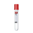 Realistic test tube with blood sample for blood donation and transfusion with sticker of donor