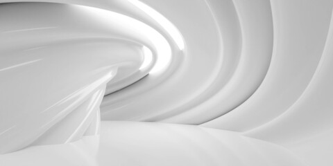 white curvy futuristic interior tunnel hallway studio 3d render illustration