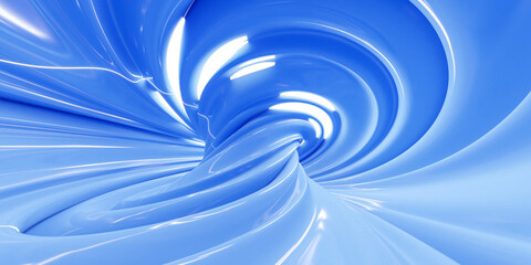 Wall Mural - abstract blue glossy curvy twisted geometric shape background with reflections 3d render illustration