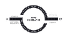 Road Concept For Infographic With 2 Steps, Options, Parts Or Processes. Business Data Visualization.