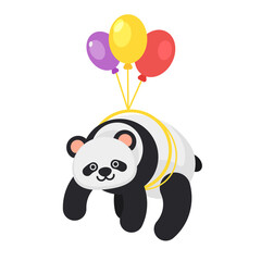 Canvas Print - Vector flat style panda holding colorful balloons