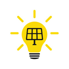 Wall Mural - Light bulb with solar panel logo. Green energy concept.