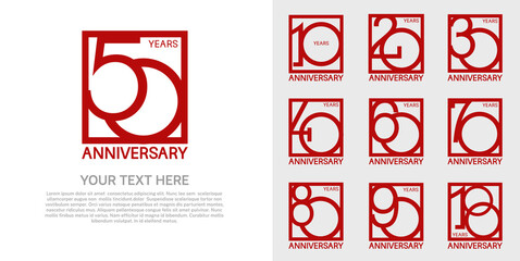 set anniversary logotype premium collection red color in square isolated on white background