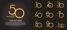 Set Anniversary Logotype Premium Collection Golden Color Line Style Isolated On Black Background