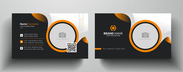 modern and creative business card template - orange and dark black color business card design with p
