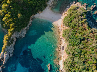 Sticker - Aerial view of Corfu island. Blue lagoon is flooded with sunlight.