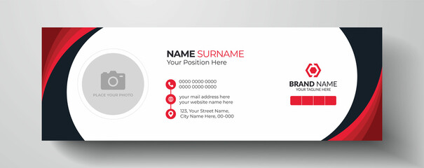 Wall Mural - red and dark black color modern email signature or email footer template | personal social media cov