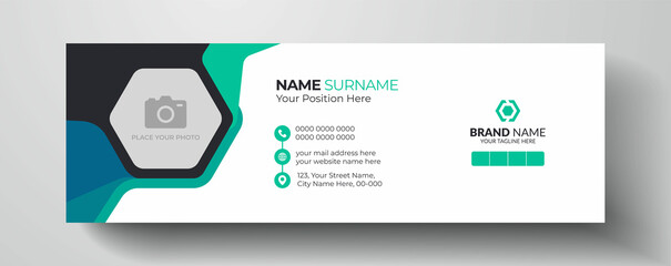 Modern and minimal email signature or email footer and personal social media cover page template design with turquoise and dark black color