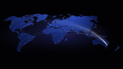 Poster - Global connectivity from Canberra, Australia to other major cities around the world. Technology and network connection, trading and traveling concept. World map element furnished by NASA