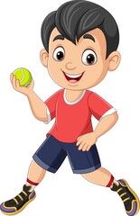 Poster - Cartoon little boy playing a baseball