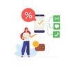© turbodesign - Girl uses a smartphone, favorable tariff, mobile operator, package of services illustration. Smartphones tablets user interface online shopping.Flat illustration Icons infographics. Landing page site