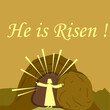 Easter cave poster sketch. Easter background. Empty cave and Christ. Vector illustration. stock image. 