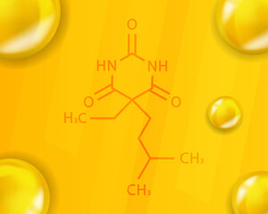 Wall Mural - Amobarbital chemical formula. Amobarbital 3D Realistic chemical molecular structure