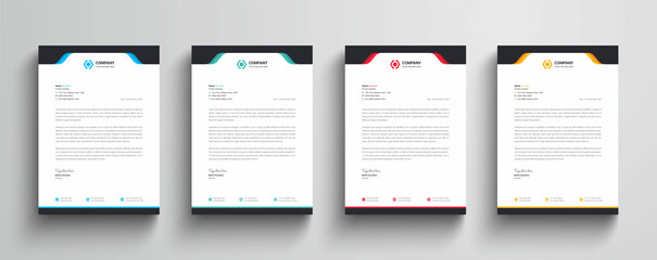 Clean and simple corporate business letterhead template with four color variation set