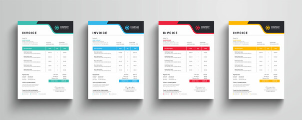 Wall Mural - modern and creative invoice layout | four color variation invoice design bundle for your company
