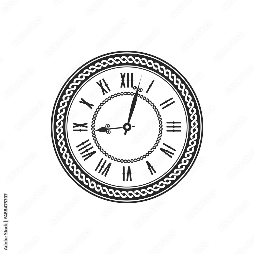 Mechanical retro watch, aged time measurement watch isolated monochrome ...