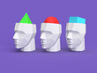 opinion diversity: people having different convictions.3d illustration heads fillled with different geometric figures